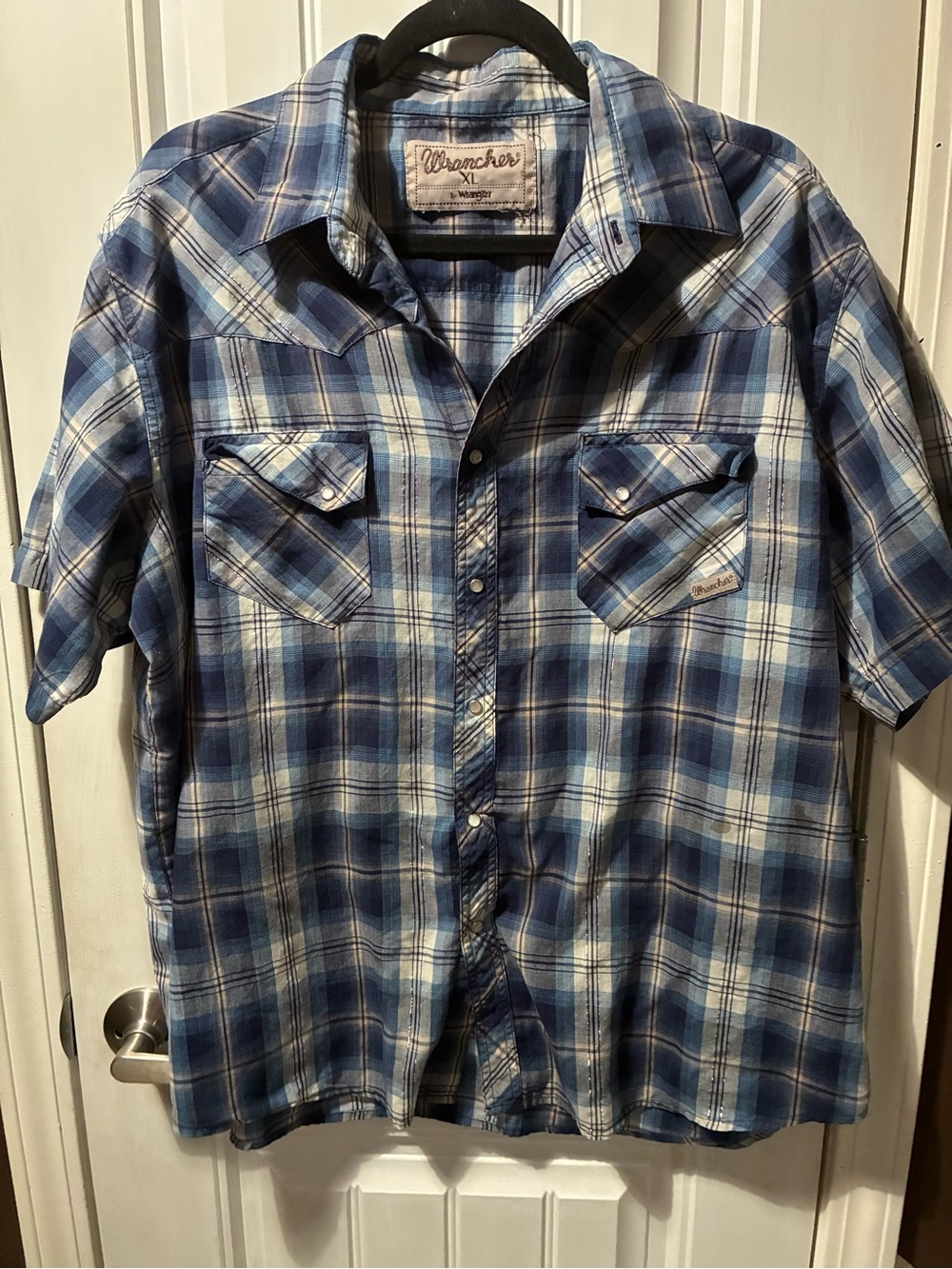 Wrangler Blue Plaid Short Sleeve Button-Down Shirt